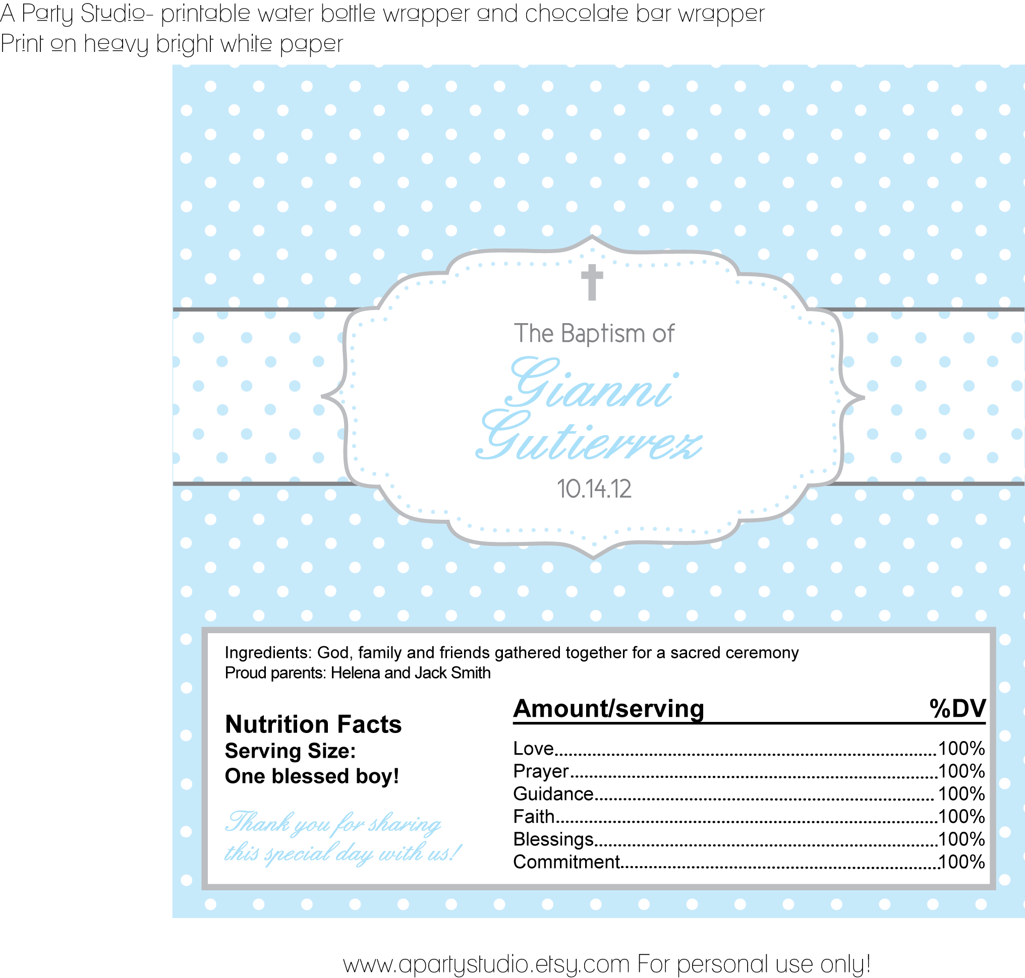 Baptism Hershey wrapper printable | just b.CAUSE